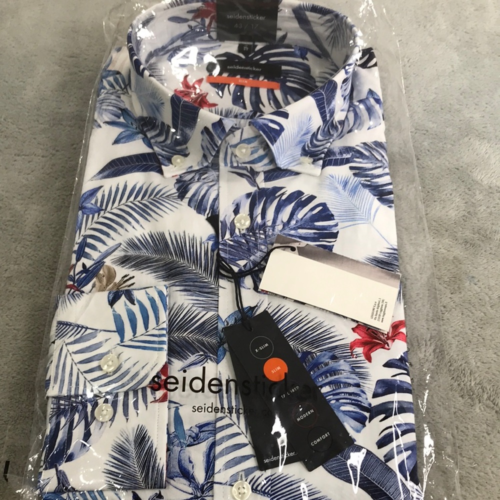 Seidensticker Men's Tropical Print Slim Fit Dress Shirt Size XL New